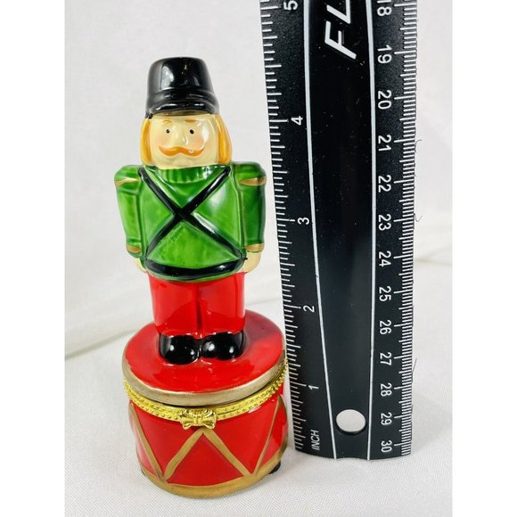 Christmas Porcelain Limoge Box Toy Soldier Red Drum Hinged Trinket Box 4 1/2" - Picture 6 of 11
